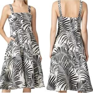 Hutch Women's Aidy Palm Print Sleeveless Fit & Flare Midi Dress Black Ivory SZ 8
